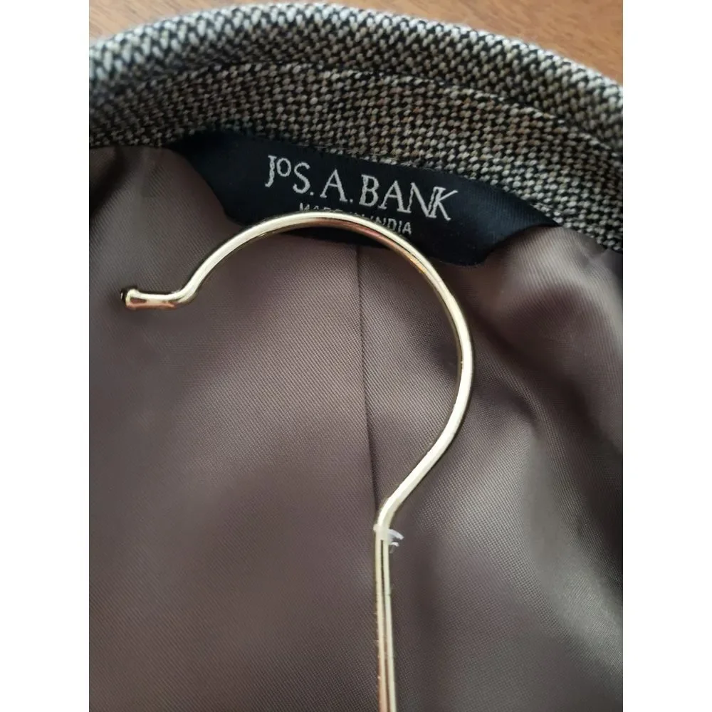Jos A Bank 100% Wool Sport Coat Blazer Black White Tan 44L‎